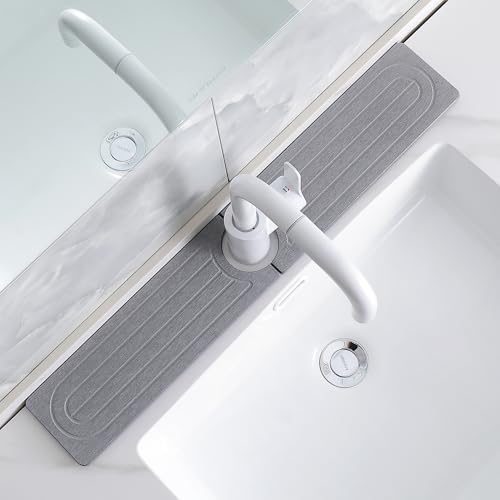 Diatomite Faucet Mat for Kitchen Sink, Quick-Dry Stone-Like Sink Mat, Flat Lay Absorbent Countertop Drying Mat for Faucet Area, Hard Diatomite Mat, Gray, 23.6 x 4 in - color: Gray2