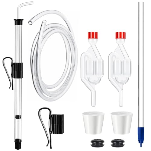 14” Auto Siphon Homebrew -3/8” Racking Cane, Wine Siphon Pump with 5.5FT Tubing & Clamp, Bottling Wand, Airlock for Fermenting with Stoppers & Grommets, Siphoning Kit for Wine Making Homebrew - color: Black