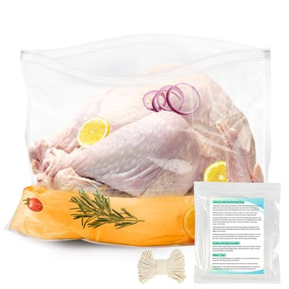 YQL 2 Pack Turkey Brine Bags, 26''x22''- Holds Up to 35lb Brining Bags with Cotton Strings, Double Zipper Seal for Turkey, Chicken, Beef, Pork, Ham - size: 2PCS