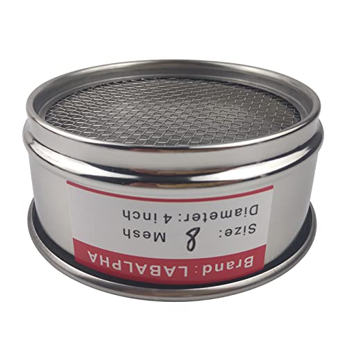 LABALPHA 8 Mesh Lab Sieves, Test Sieve #8 Mesh, 4'' Diameter, 304 Stainless Steel Wire Cloth (2.5mm) - size: 8 mesh (2.5mm)