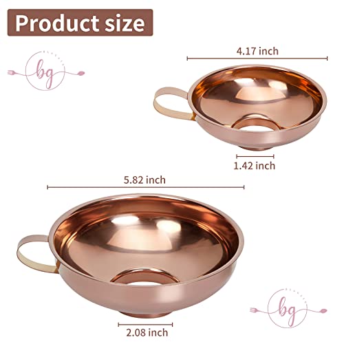 Canning Funnel, Stainless Steel Funnels for Kitchen Use, Wide-Mouth Funnel for Canning & Mason Jars, 2-Pack(Small and Large), Rose Gold