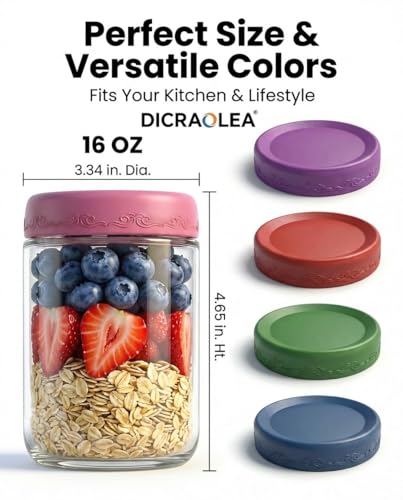 16oz 4Pack Glass Overnight Oats Jars Containers with Airtight Leakproof Lids, Reusable Mason Jars for Meal Prep, Yogurt Parfaits, Smoothies, Salads & Healthy Breakfasts (16 OZ-4-1) - color: 16oz-4-1