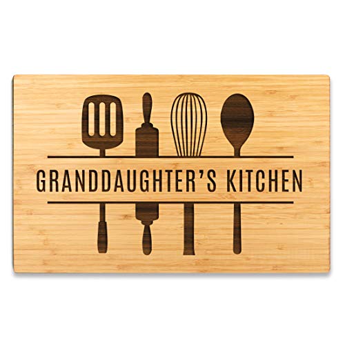 Andaz Press Large Bamboo Wood Cutting Board Gift, 17.75 x 11-inch, Granddaughter's Kitchen, Utensils Graphic, 1-Pack, Laser Engraved Serving Chopping Board Christmas Birthday Chef Kitchen Ideas - color: Granddaughter