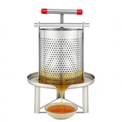 10L/2.6Gal Beeswax Press Machine & Honey Extractor, Stainless Steel Manual Press with 0.19in Filter Holes & Nylon Screen for Home/Commercial Use