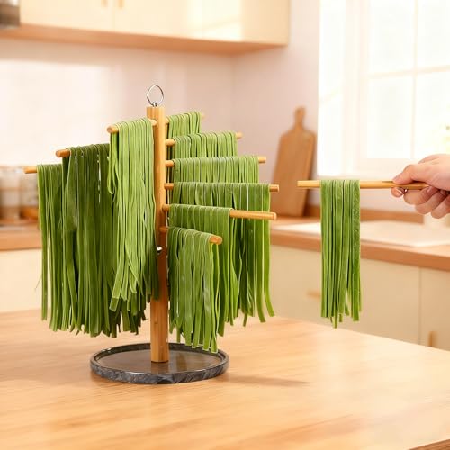 Pasta Drying Rack with Transfer Wand and 7 Bars, noodle drying rack Easy to Transfer for Drying Pasta and Cooking, Special Suspension Design for Large Storage pasta rack easy use pasta dryer - color: Black