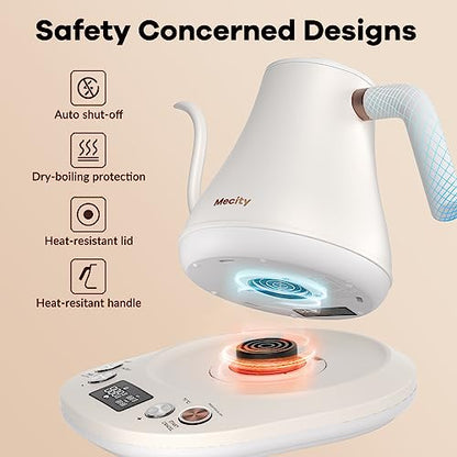 Mecity Electric Gooseneck Kettle With Keep Warm Function & LCD Display Automatic Shut Off Coffee Kettle Temperature Control Pour Over Kettle 1200 Watt, 0.8L, 120V, Off White - color: Milk White