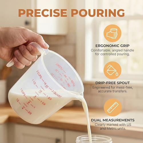 16 Pcs 2 Cup/16 Oz Plastic Measuring Cups With Spout And Handle | 1000ml Clear Graduated Measuring Cups With Oz And Ml Markings For Water, Flour, Liquids, Baking, Cooking And Mixing - color: 16 Pcs, size: 2Cup/16OZ
