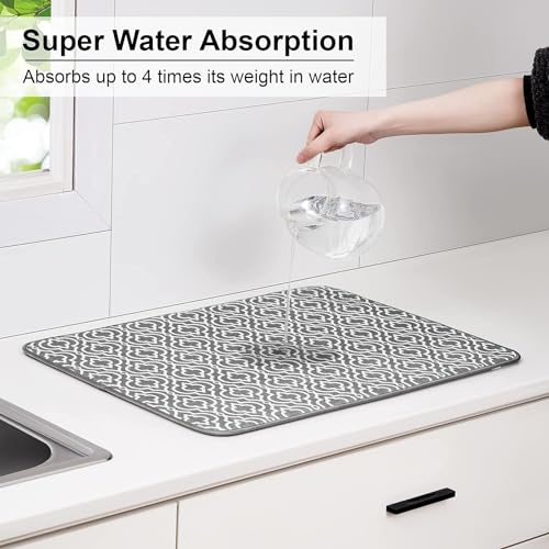 SUBEKYU 24" x 18" Dish Drying Mat, Dish Mat Drying Kitchen Mat Large, Absorbent Microfiber Dish Drainer/Rack Pads, XL, Grey, 2 PACK - color: Double Pattern 2P 24*18