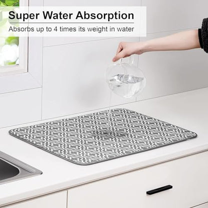 SUBEKYU 24" x 18" Dish Drying Mat, Dish Mat Drying Kitchen Mat Large, Absorbent Microfiber Dish Drainer/Rack Pads, XL, Grey, 2 PACK - color: Double Pattern 2P 24*18