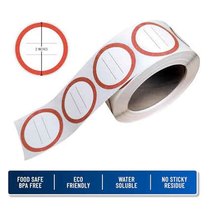 Water Soluble Labels for Food Containers – Dissolvable Kitchen Labels – No Sticky Residue – 2" Diameter, Two-Line Writable Surface, 200 Labels Per Roll (Red) - color: Red