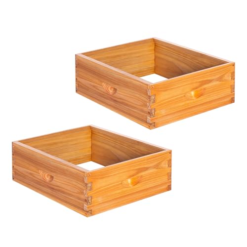 Honey Lake 2 Pack 10-Frame Langstroth Medium Super Beehive Boxes Dipped in Beeswax, Easy Assembly (Without Frames & Foundations)