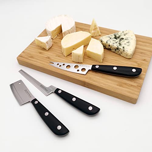 Cheese Knife Set, MATTSTONE HILL Cheese Knives - Soft & Semi Hard Cheese Knife, Soft Cheese Slicer, Cheese Cleaver, Premium Stainless Steel, Black Handle - size: Cheese Knife Set