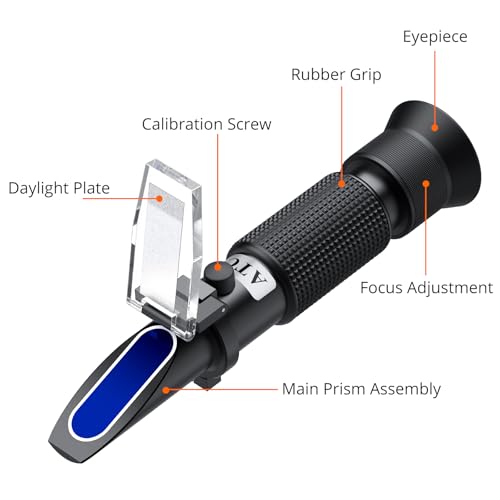 Proster Red Wine Refractometer Grape Wine Refractometer Wine Making Kit Brix Refractometer ATC Refractometers Brix Scale 0-40% Measures Sugar Content to Predict Alcohol Degree for Fruit Wine - color: Black