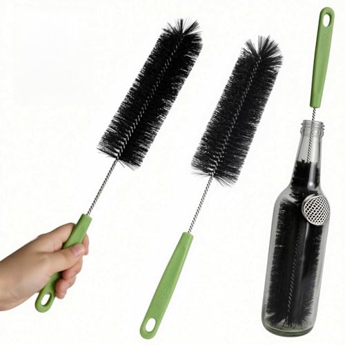 17" Extra Long Water Bottle Cleaning Brush, 2 Pack Flexible Bottle Scrubber for Narrow Neck Wine Decanter, Beer Bottle, Sport Flask, Baby Bottle, Tumbler, Kombucha Carboy, Vase & Kitchen Sink - Black