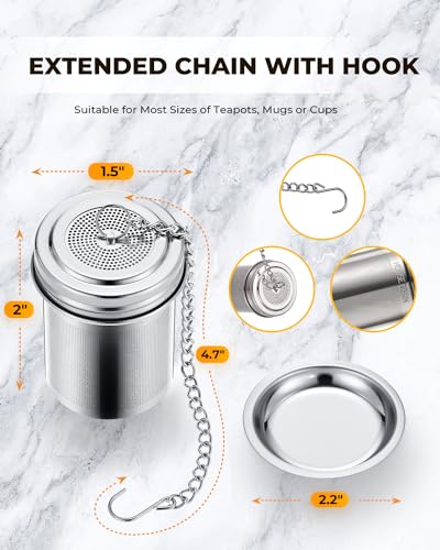 HOUSE AGAIN Tea Infuser, Extra Fine Mesh Tea Strainers for Loose Tea, 18/8 Stainless Steel Tea Strainer with Extended Chain Hook, Tea Steeper for Brew Tea, Spices & Seasonings for Single Cup, 1 Pack - size: Small × 1