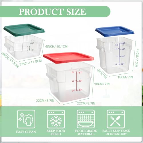 Lallisa 6 Pcs Food Storage Containers with Lids, Clear Square Food Containers with Handles Polycarbonate Restaurant Container Commercial Cereal Storage Set for Kitchen, 2, 4 and 6 Qt(Blue, Red, Green) - color: Blue, Red, Green