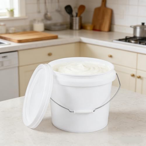 6 Pack 4-Gallon White Bucket with Lid, Food-Grade Bucket Pail | BPA-Free Durable Plastic Pail for Storage and Food Prep, Metal Handle With Plastic Grip, Stackable