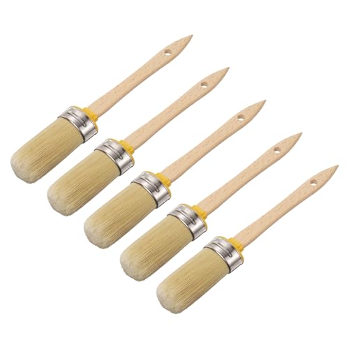 uxcell 5 Pcs Wax Paint Brushes, 2 x 1 Inch Chalk Stencil Brush, Oval PET Fiber Bristle with Wood Handle, Painting Tool for Furniture DIY Home Decor Art Crafts, Yellow - size: 2 x 1 Inch