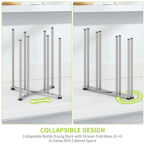 Reusable Bag & Bottle Drying Rack, Baby Bottle Drying Rack, Collapsible Cup Drying Rack for Glass, Mugs -Stainless Steel Countertop Organizer - size: Large