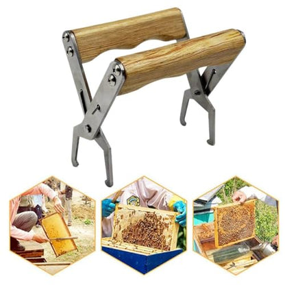 Beehive Frame Holder - Stainless Steel Beekeeping Tool with Wooden Handle, Secure Frame Grip for Beekeepers, Reduces Hand Fatigue, Easy One-Hand Operation