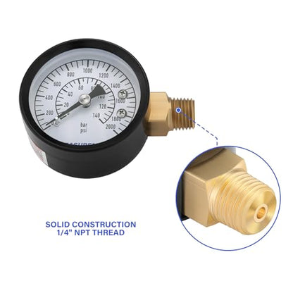 MEASUREMAN CO2 Regulator Gauge Set for Beer Kegs, 0-2000 PSI, Dual Scale, Bar/PSI, 2’’ Dial, 1/4’’ NPT, Black Iron Case, Aluminum Pointer, Brass Components, with Hose Clamps& Nylon seals - size: 1pc, style: 0-2000 psi With Washers&Clamps