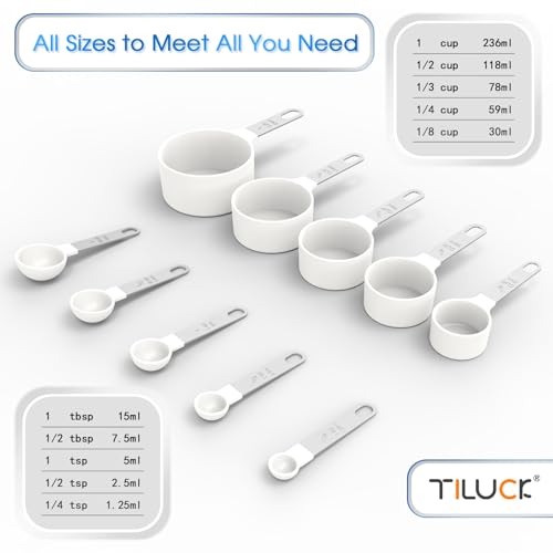 TILUCK Measuring Cups & Spoons Set, Stackable Cups and Spoons, Nesting Measure Cups with Stainless Steel Handle, Kitchen Gadgets for Cooking & Baking（white） - color: White