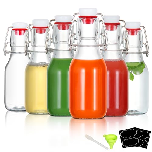 YEBODA 6 Pack 4oz Swing Top Glass Bottles,Small Flip Top Glass bottles with airtight Caps for Home Brewing,Kombucha,2nd Fermentation,Kefir,Beverages,Soda,Oils,Vinegar,Limoncello,Vanilla extract