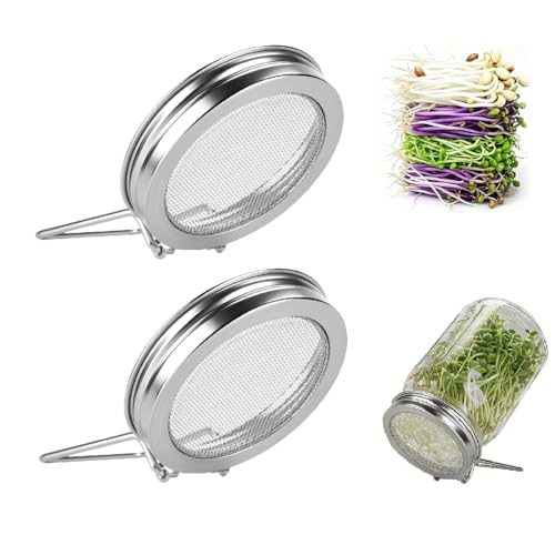 2Pack Sprouting Lids for Wide Mouth Mason Jars, Reusable Stainless Steel Screen Bean Sprouts Growing Lid for Seed Germination, Ideal for Bean and Alfalfa Sprouts
