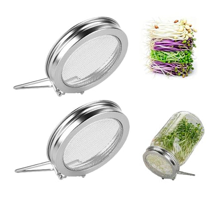 2Pack Sprouting Lids for Wide Mouth Mason Jars, Reusable Stainless Steel Screen Bean Sprouts Growing Lid for Seed Germination, Ideal for Bean and Alfalfa Sprouts