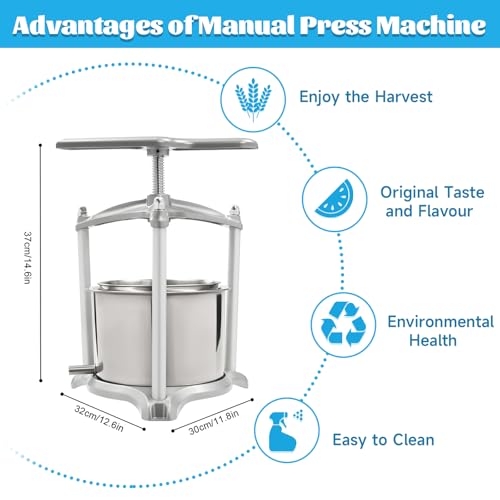 6L Fruit Wine Press Fruit Cider Grinder w/Dual Stainless Steel Barrels Manual Juice Maker Cider Apple Grape Tincture Vegetables Honey Olive Oil Making Press for Herb Vegetables Home Kitchen Use - size: 6L/1.6Gallon
