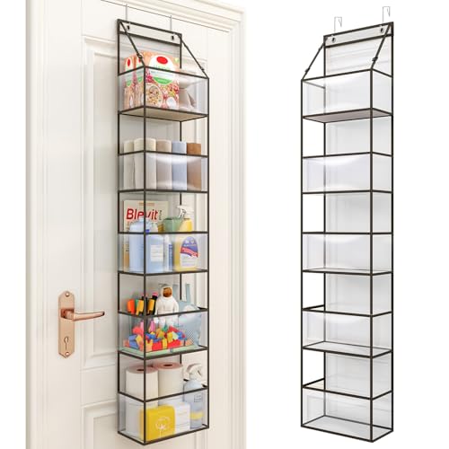 Fixwal Over The Door Hanging Pantry Organizer - 5-Shelf Room Storage With Clear Plastic Pockets for Behind The Door - Large Capacity for Closet, Bedroom, Bathroom (Grey) - color: B-grey