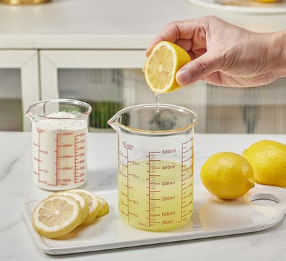 High Borosilicate Glass Measuring Cup-V-Shaped Spout，Glass Measuring Beaker for Kitchen or Restaurant, Easy to Read, 500 ML (16 Oz, 2 Cup) - size: 2Cup,500ML