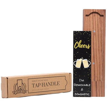 Beer Tap Handle with Removable Chalkboard - 8 Inch Rustic Walnut Wooden Tap Handle with a Convenient Removable Magnetic Chalkboard for Kegerators, Bar Taps, Homebrewers, and Draft Beer, by Gonbae