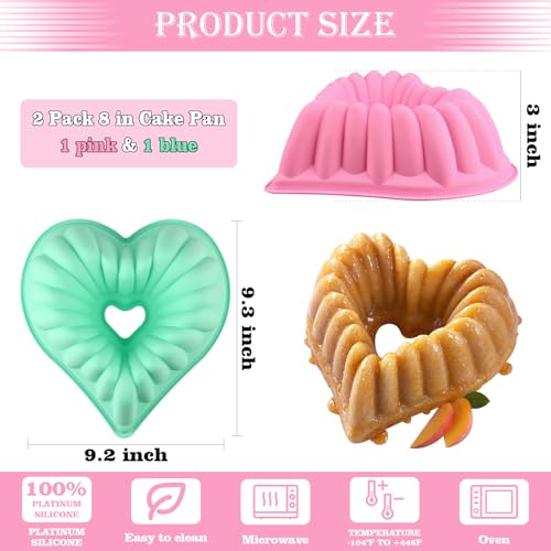 HUAKENER 2 Pack Heart Fluted Cake Pan, 9 Inch Heart Cake Molds, Nonstick Silicone Cake Molds - size: Flower