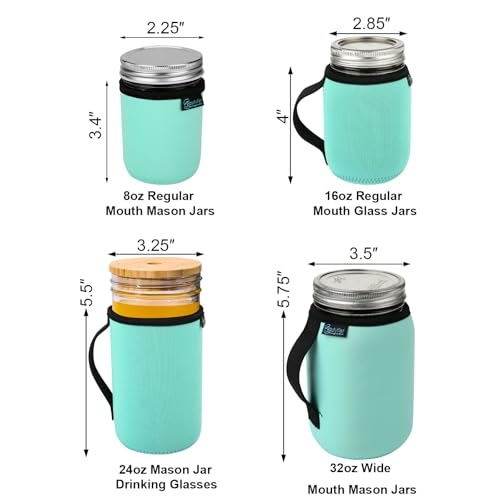 Beautyflier Regular Mouth Mason Jar Neoprene Sleeve, Half Pint Mason Jar Drinking Glasses Neoprene Cover, 8OZ Mason Insulators Sleeve with Handle (8OZ, 3COLOR) - color: 8OZ, 3COLOR