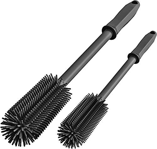 Long Silicone Bottle Cleaning Brush | 2 Pack| 16”+13”Water Bottle Brush Cleaner Brush for Hydro Flask,Glassware,Vacuum Sports Bottle&Vases,Silicone Water Bottle Cleaner Brush for Narrow Neck - color: Black