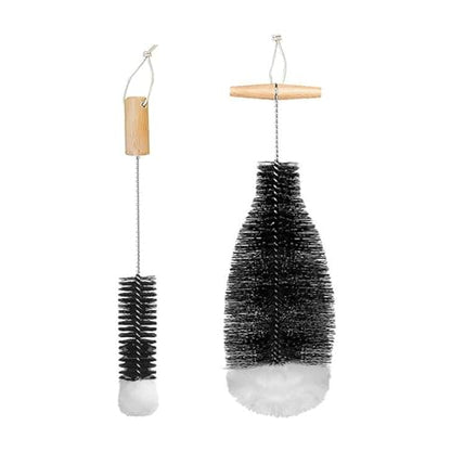 2in1 35cm Extra Long Bottle Brush with Wooden Handle, 100% Scratch-Free Bottle Cleaning Brush Deep Cleaner for Washing Thermos Cup Narrow Neck Beer, Wine Bottles (Black)