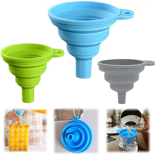 3 Size Kitchen Funnel Set, 2026 Upgraded Funnels for Kitchen Use Filling Bottles, Food Grade Silicone Collapsible Funnels for Filling Small Bottle Kitchen Gadgets (3 Pcs) - color: 3 Pcs