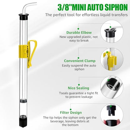 2Pcs 14” Auto Siphon Beer Bottle Siphon Pump with 5Ft Clear Silicone Wine & Liquid Siphoning Pump, Effortless Bottling Fermentation Mead for HomeBrew Gallon Jugs Kit Wine Making Kit