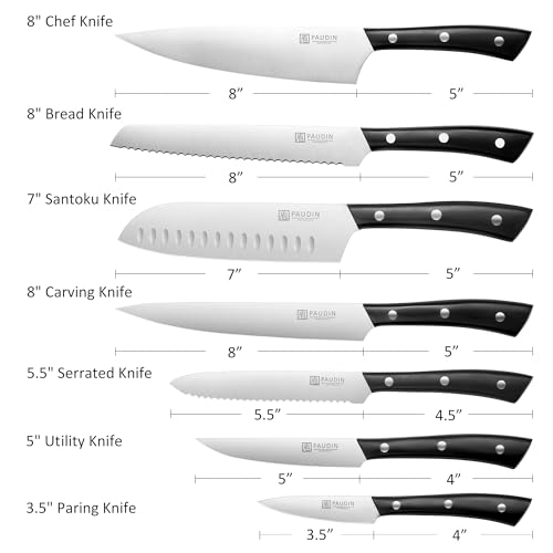 PAUDIN Kitchen Knife Set, 7 Piece Chef Knife Set, High Carbon Stainless Steel Kitchen Knives, Ultra Sharp Knives Set for Kitchen, Precise Cutting, Durable with Ergonomic Handle, Black - style: Knife Set 7pcs