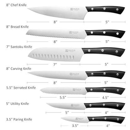 PAUDIN Kitchen Knife Set, 7 Piece Chef Knife Set, High Carbon Stainless Steel Kitchen Knives, Ultra Sharp Knives Set for Kitchen, Precise Cutting, Durable with Ergonomic Handle, Black - style: Knife Set 7pcs