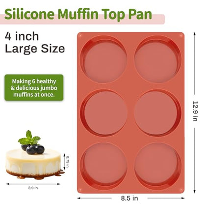 JOERSH 2-PK Silicone Egg Mold for Breakfast Sandwiches 4 Inch Round Muffin Top/Egg Pan, Oven Baking Silicone Molds for Hamburger Buns, English Muffins, Pancakes, Eggs Patty Bites - color: Regular, 6 Cups