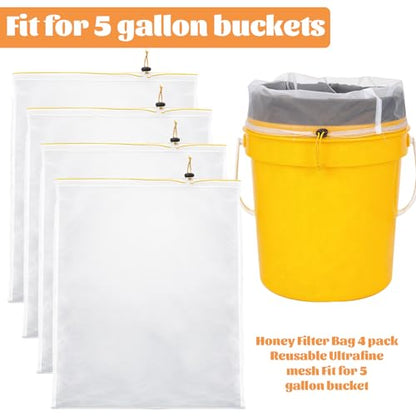4 Pcs Honey Strainer Bags 23 x 19 Inch Extra Large Nut Milk Bag Ultra-Fine Mesh Cheese Cloth Bag Reusable Honey Filter Bags for Filtering Yogurt Juice Tofu Cheese Beekeeping Supply for 5 Gallon Bucket