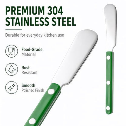 4PCS Stainless Steel Butter Knives Set: 6.3 Inch Cheese Spreader 304 Stainless Steel with Ergonomic Handle for Cheese, Butter & Jam (green) - color: green
