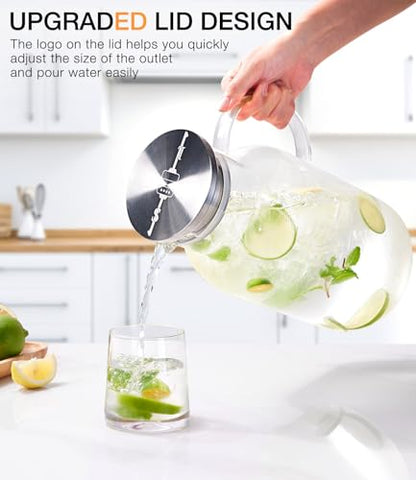 LUNA&MANTHA 1 Gallon Glass Pitcher with Lid and Spout, 128oz Water Pitcher with Handle for Fridge, Large Iced Tea Jug for Juice, Coffee, Sangria, Beverage, Borosilicate Glass Carafe Hot/Cold Drink - color: 1Gallon