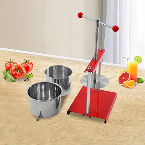 Cheese Fruit Wine Manual Press Machine 6L/1.6gal Stainless Steel Barrels Honey Presser w/T-shaped Handle Fruit Press Making Equipment for Pressing Juice, Vegetable, Wine, Cider (6L/1.6gal) - size: 6L/1.6gal