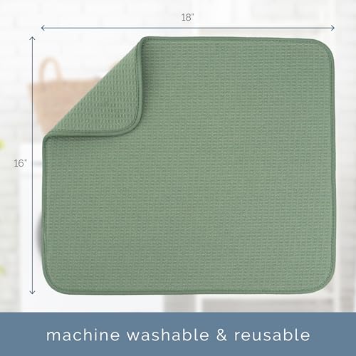 S&T INC. Dish Drying Mat, 16" x 18", Large, Sage Green | Absorbent Microfiber, Kitchen Counter Mat for Dishes, Utensils, Pots and Pans, Machine Washable - size: 16" x 18"