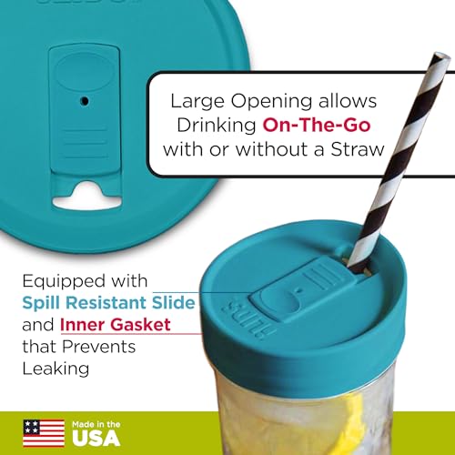 Wide-Mouth Mason Jar Drink Lid - USA Made, BPA-Free, Spill-Resistant for Coffee, Cold Brew & Iced Tea - Fits 3 3/8 in Ball & Kerr Wide Mouth - Pack of 2 - color: Aqua Blue