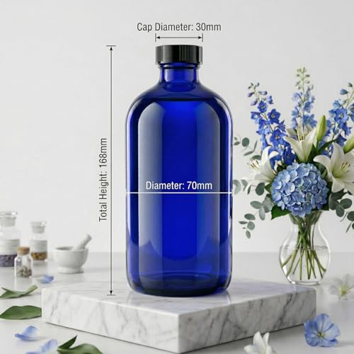 16oz blue Glass Bottles with Reusable Lids (2 Pack),Boston Storage bottle,Dispensing for Homemade Vanilla Extract,Essential Oils,plant,Ginger Shots