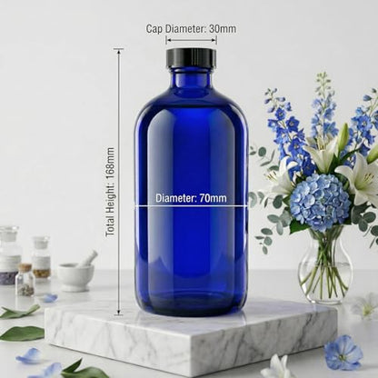 16oz blue Glass Bottles with Reusable Lids (2 Pack),Boston Storage bottle,Dispensing for Homemade Vanilla Extract,Essential Oils,plant,Ginger Shots